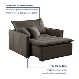 Poltrona Cama  em Madeira Eucalipto 110 cm Detroid Yescasa Veludo  - 2