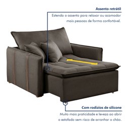 Poltrona Cama  em Madeira Eucalipto 110 cm Detroid Yescasa Veludo  - 3