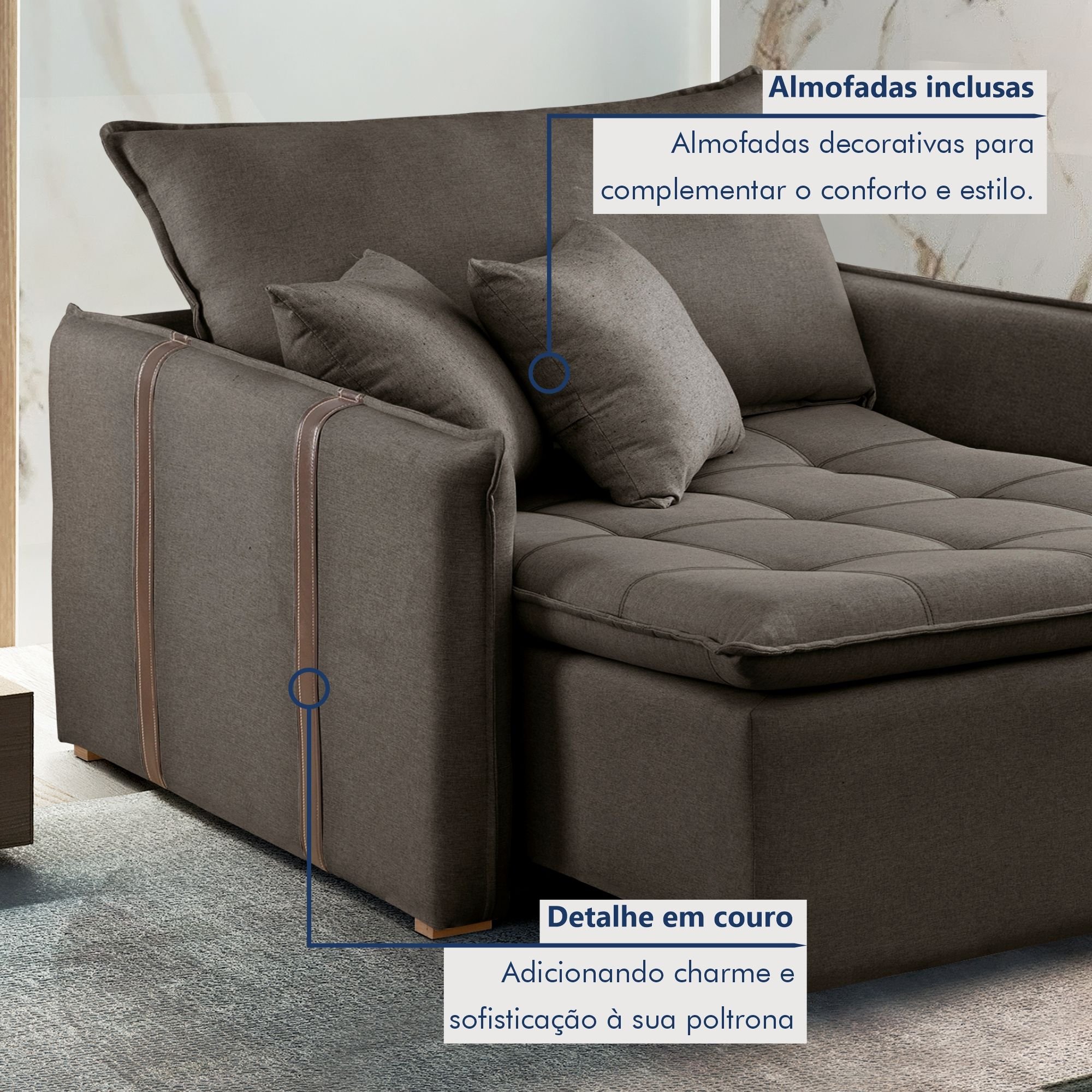 Poltrona Cama  em Madeira Eucalipto 110 cm Detroid Yescasa Veludo  - 7