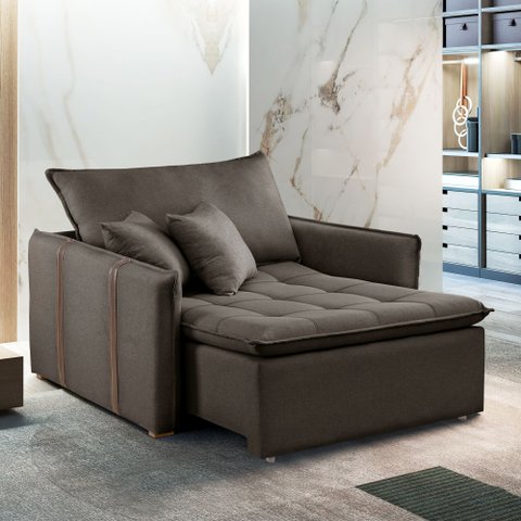 Poltrona Cama  em Madeira Eucalipto 110 cm Detroid Yescasa Veludo