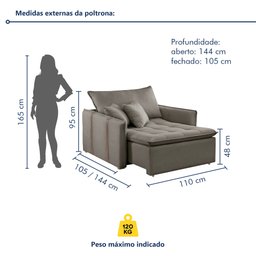 Poltrona Cama em Madeira Eucalipto 110 cm Detroid Yescasa Veludo   - 8