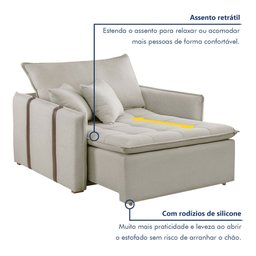 Poltrona Cama em Madeira Eucalipto 110 cm Detroid Yescasa Veludo   - 3