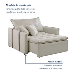 Poltrona Cama em Madeira Eucalipto 110 cm Detroid Yescasa Veludo   - 2