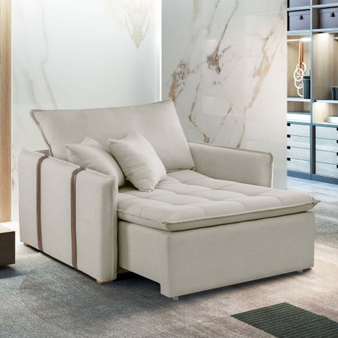 Poltrona Cama em Madeira Eucalipto 110 cm Detroid Yescasa Veludo  