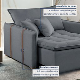 Poltrona Cama em Madeira Eucalipto 110 cm Detroid Yescasa Veludo  - 7