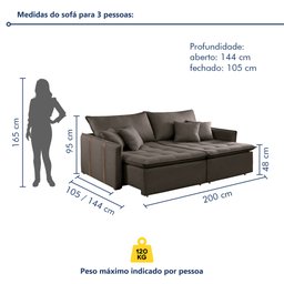 Sofá Cama  em Madeira Eucalipto 200cm Detroid Yescasa Veludo  - 9