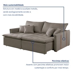 Sofá Cama em Madeira Eucalipto 200cm Detroid Yescasa Veludo   - 4