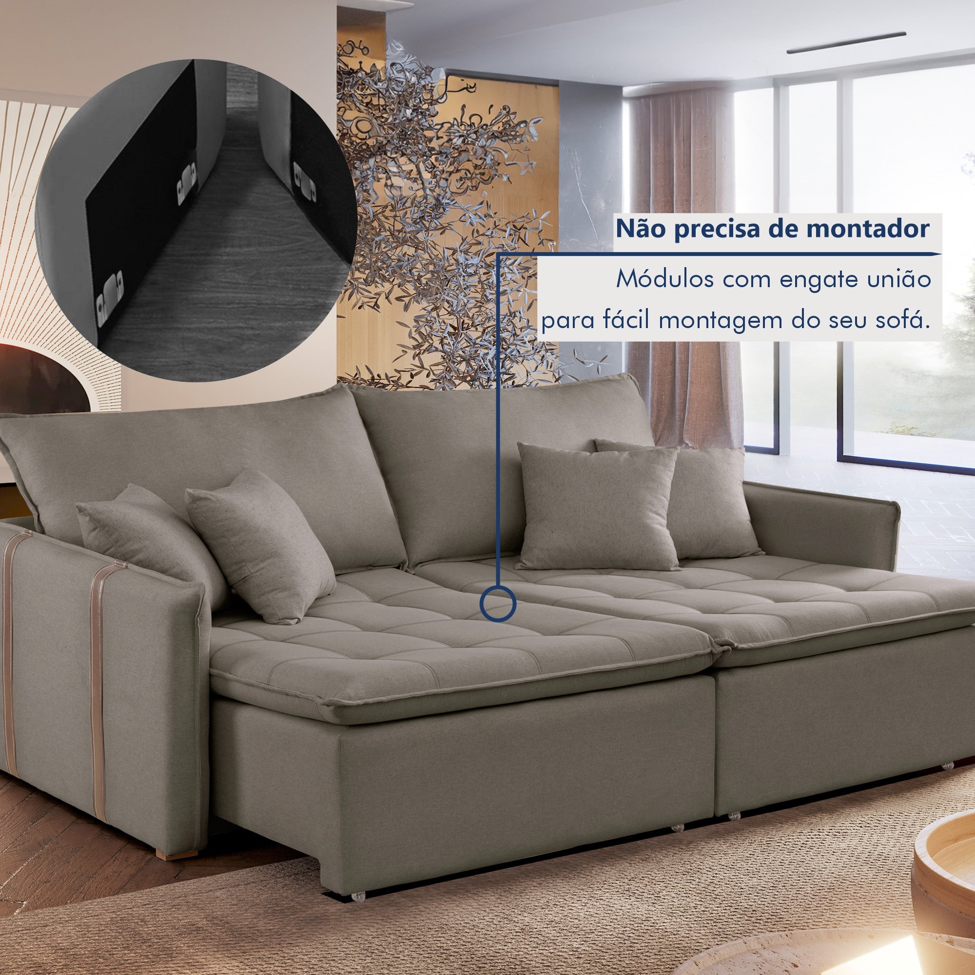 Sofá Cama em Madeira Eucalipto 200cm Detroid Yescasa Veludo   - 8