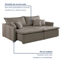 Sofá Cama em Madeira Eucalipto 200cm Detroid Yescasa Veludo   - 2