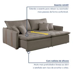 Sofá Cama em Madeira Eucalipto 200cm Detroid Yescasa Veludo   - 3