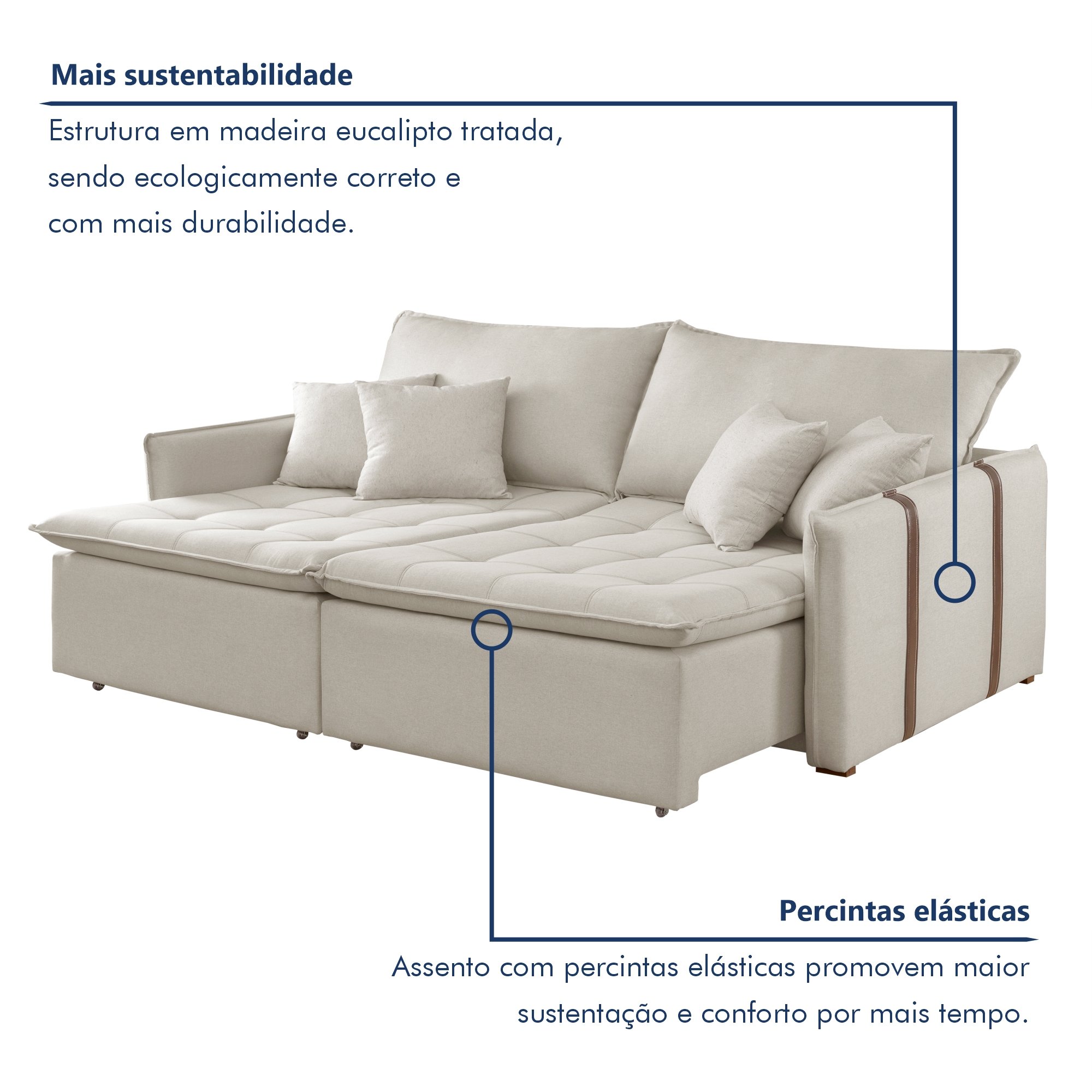 Sofá Cama em Madeira Eucalipto 200cm Detroid Yescasa Veludo   - 4