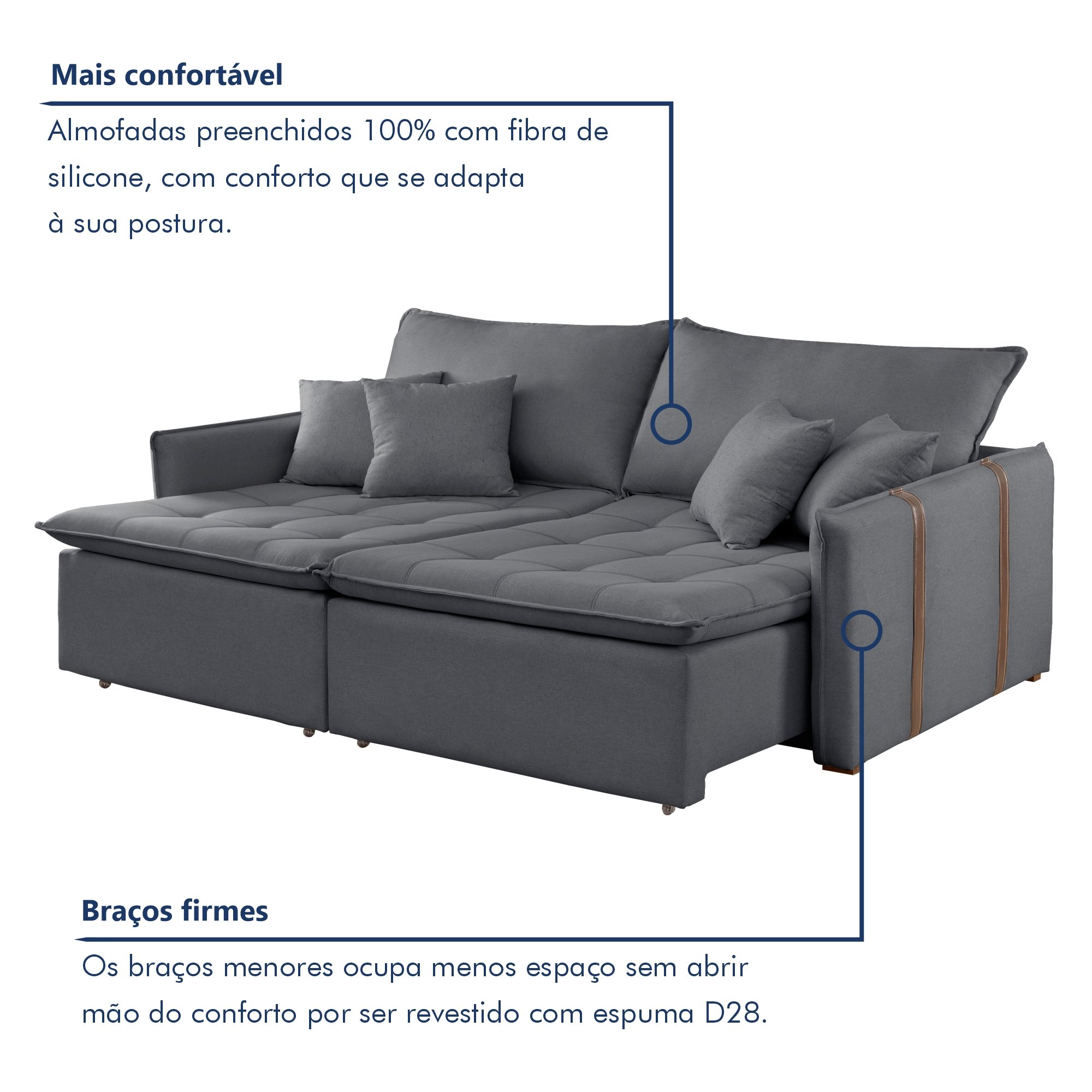 Sofá Cama em Madeira Eucalipto 200cm Detroid Yescasa Veludo  - 5