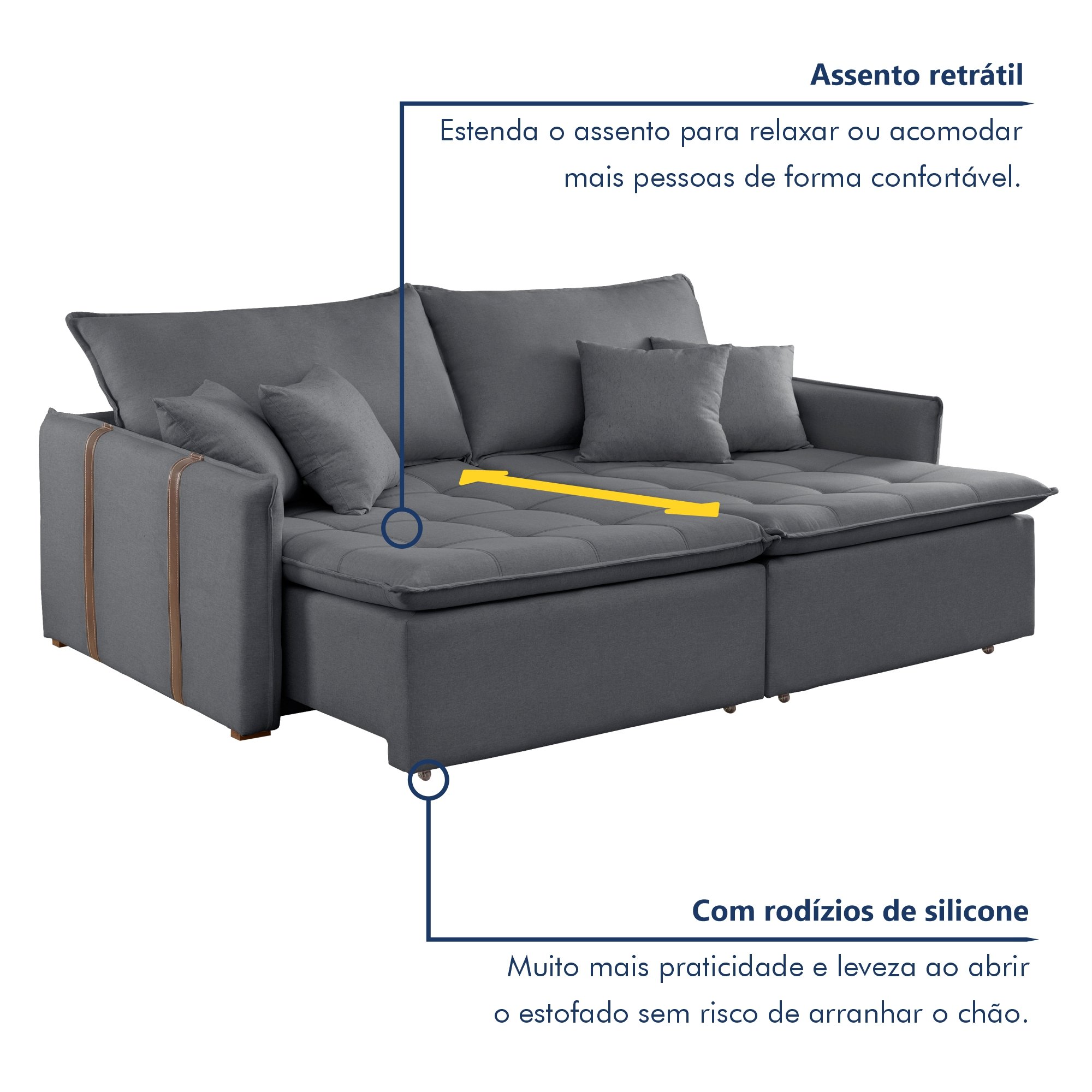 Sofá Cama em Madeira Eucalipto 200cm Detroid Yescasa Veludo  - 3