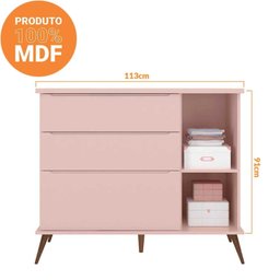 Quarto Para Bebê Completo Melinda Rosê com Roupeiro, Cômoda e Berço  - 4