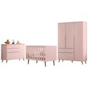 Ver imagem 2 de Quarto de Bebê Completo 3 Peças Berço Minicama 2 em 1, Cômoda e Guarda-Roupa Retrô 100% MDF Melinda Rosê