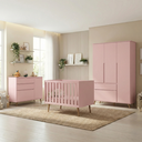 Ver imagem 1 de Quarto de Bebê Completo 3 Peças Berço Minicama 2 em 1, Cômoda e Guarda-Roupa Retrô 100% MDF Melinda