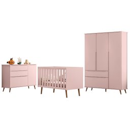 Quarto Para Bebê Completo Melinda Rosê com Roupeiro, Cômoda e Berço  - 2