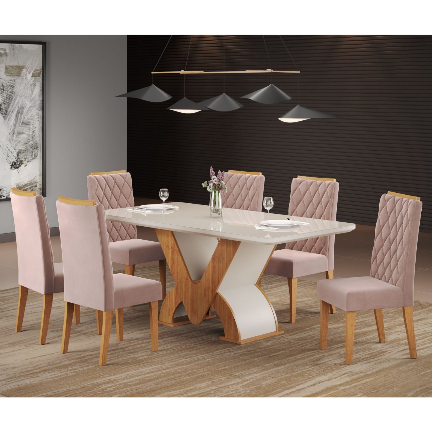 Conjunto Sala de Jantar Mesa Retangular Novita com 6 Cadeiras Iza - 1