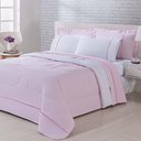 Ver imagem 3 de Kit Edredom 100% Algodão Percal 150 Fios Dupla Face Solteiro + Jogo de Cama 5 Peças - Rosa-branco