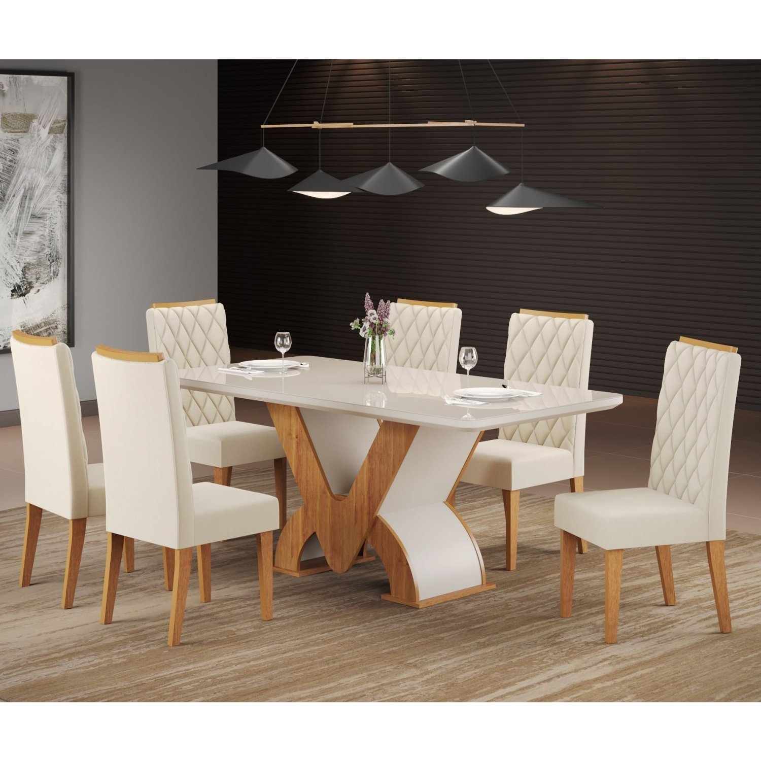 Conjunto Sala de Jantar Mesa Retangular Novita com 6 Cadeiras Iza - 1