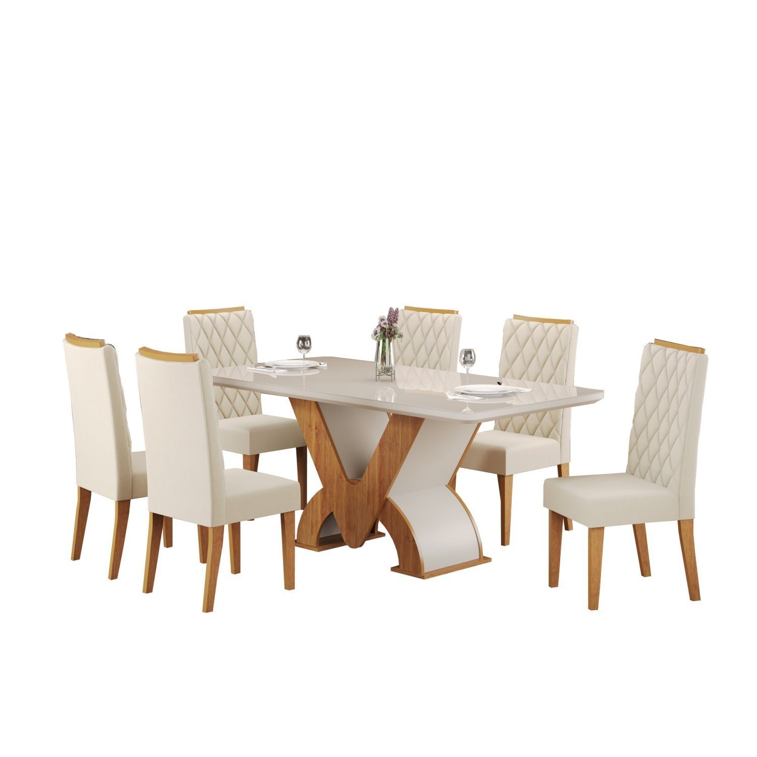 Conjunto Sala de Jantar Mesa Retangular Novita com 6 Cadeiras Iza - 2