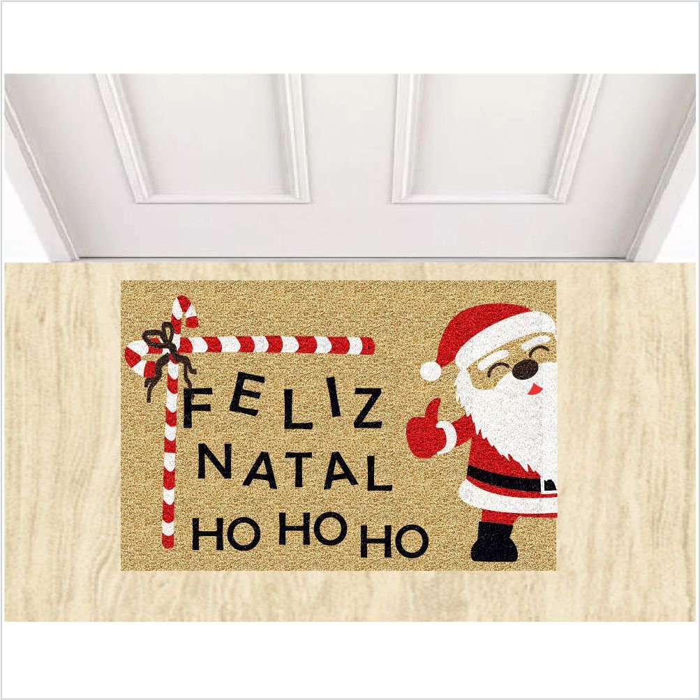 TAPETE PAPAI NOEL COR BEGE, FELIZ NATAL 60X40