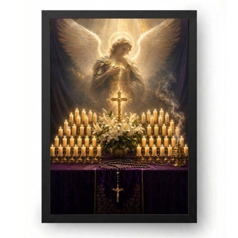 Quadro Altar Devocional da Quaresma de São Miguel 50x70cm Moldura Preta