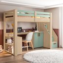 Ver imagem 1 de Cama Alta Beliche Infantil/Juvenil Star Plus Office Multifuncional Casatema MadeiraOriginals Marrom/Menta