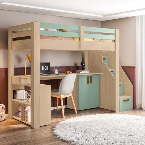 Cama Alta Infantil/Juvenil Star Plus Office Multifuncional Casatema MadeiraOriginals