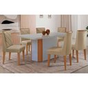 Ver imagem 1 de Sala Jantar Mesa Pietá Tampo C/ Vidro Curvo 180cm+6 Cadeiras Pietá Naturale/off White - Linho Bege