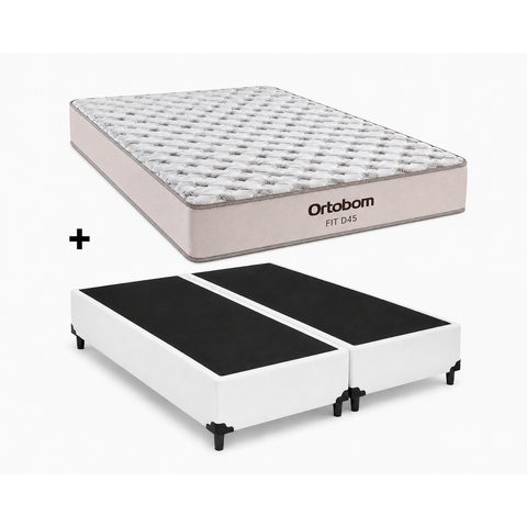 Cama Box Base Casal Bipartido Branco Colchão Fit D45 Espuma 138x188 - Ortobom