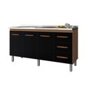 Ver imagem 2 de Balcão Gabinete para Pia Dana 148cm 03 Portas 03 Gavetas sem Tampo Savana Preto - Desk Design