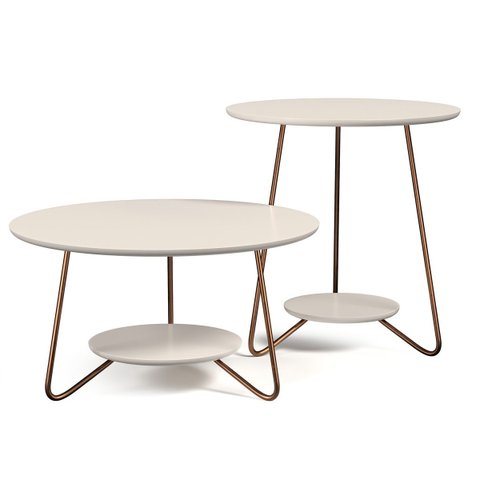 Conjunto 2 Mesa de Centro e Apoio Liz Sala Moderno Off White