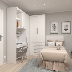 Guarda Roupa Dormitório Modulado Alpes Solteiro Canto c/ Bancada de Estudo - Roupeiro Luciane M04:Br