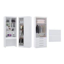 Guarda Roupa Dormitório Modulado Alpes Solteiro Canto c/ Bancada de Estudo - Roupeiro Luciane M04:Br - 2