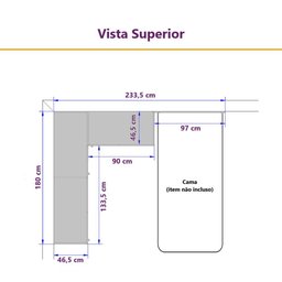 Guarda Roupa Dormitório Modulado Alpes Solteiro Canto c/ Bancada de Estudo - Roupeiro Luciane M04:Br - 4