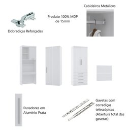 Guarda Roupa Dormitório Modulado Alpes Solteiro Canto c/ Bancada de Estudo - Roupeiro Luciane M04:Br - 3