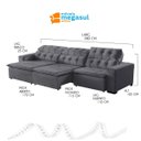 Ver imagem 3 de Sofá Retrátil Reclinável 8 Lugares 380cm com Pillow Veludo Cinza Alasca Megasul