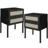 Kit 02 Mesas de Cabeceira 02 Gavetas com Telinha Pés Madeira Moss A03 Nero Preto - Lyam Decor - 1