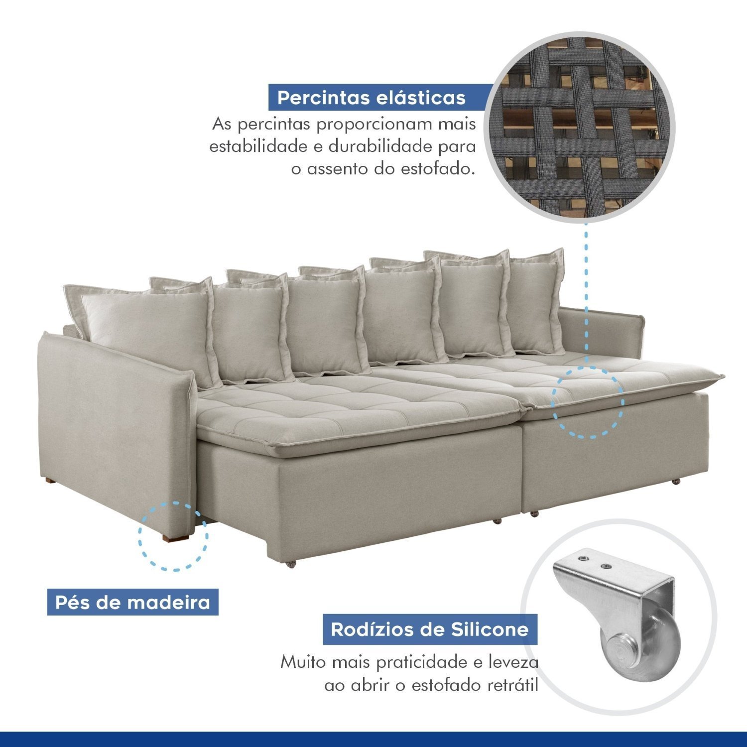 Sofa Cama Retratil e Reclinavel 220Cm Marrocos - 4