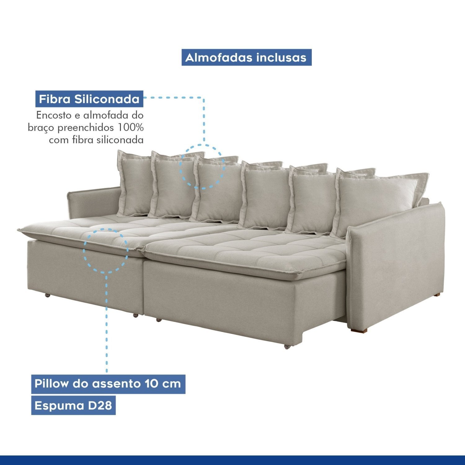 Sofa Cama Retratil e Reclinavel 220Cm Marrocos - 6
