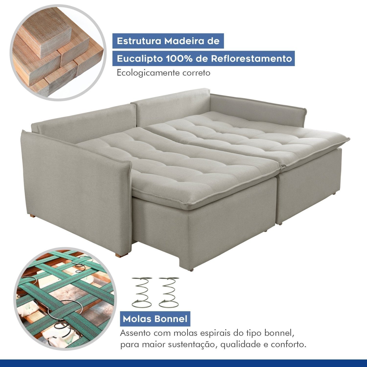 Sofa Cama Retratil e Reclinavel 220Cm Marrocos - 5
