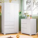 Ver imagem 1 de Conjunto Infantil Guarda Roupa Ceci 3 Portas Giratórias e Cômoda 3 Gavetas MDF Branco Sallar Home