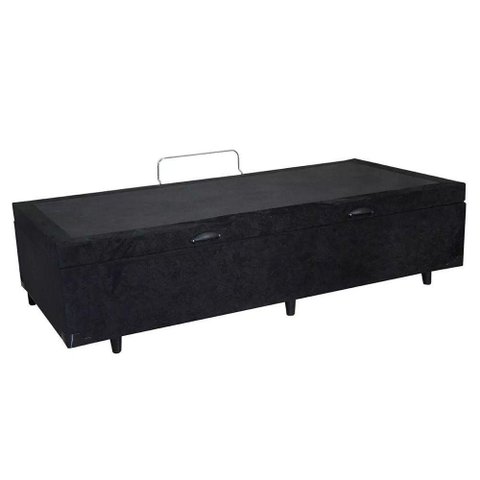 Cama Box com Baú Solteiro Extremo Reforçado em Madeira Suede Preto Homequeen