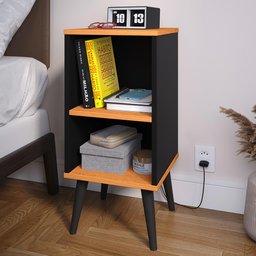 Mesa Cabeceira Charme Mesinha Lateral Cama Box Nicho Prateleira Decoração Quarto Preto/cinamomo - 3