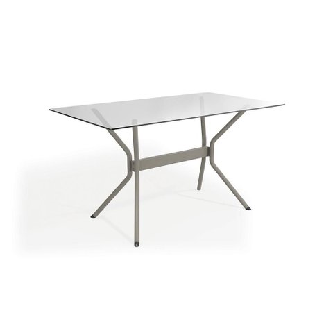 Mesa Loire Kappesberg Níquel com Tampo de Vidro Incolor 140cm