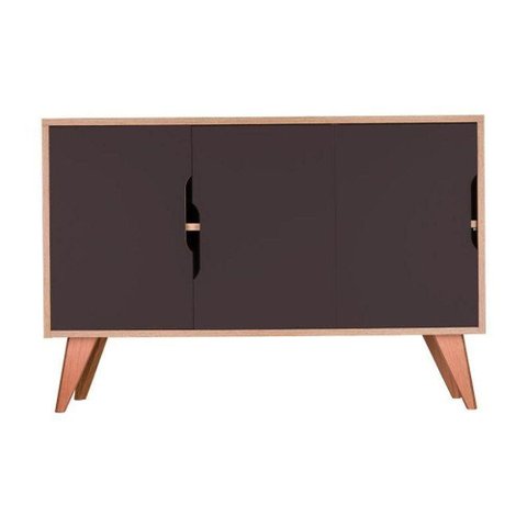 Aparador Buffet Retrô Murano 3 Portas MDP 115cm Carvalho e Grafite Mercado Das Prateleiras