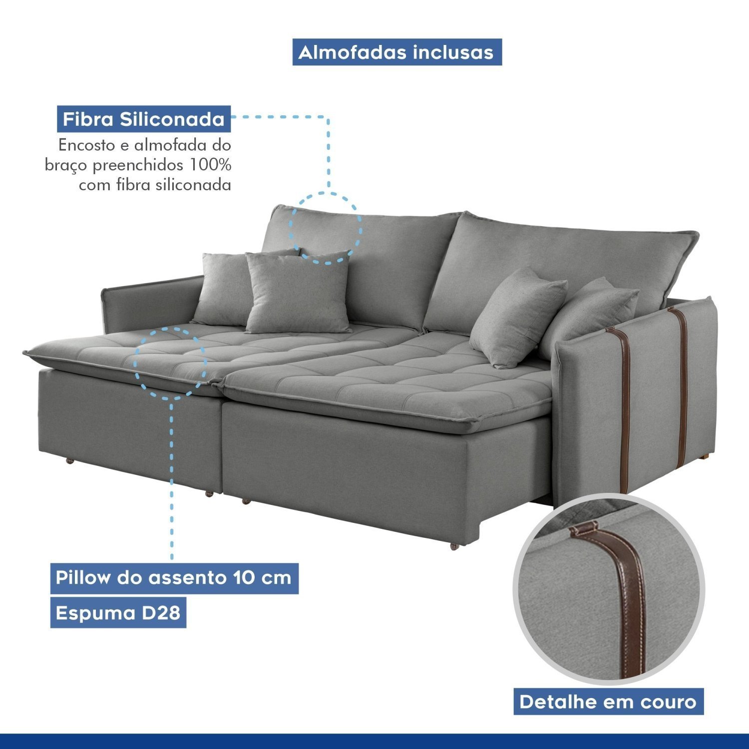 Sofa Cama Retratil e Reclinavel 220cm Detroid Yescasa - 6