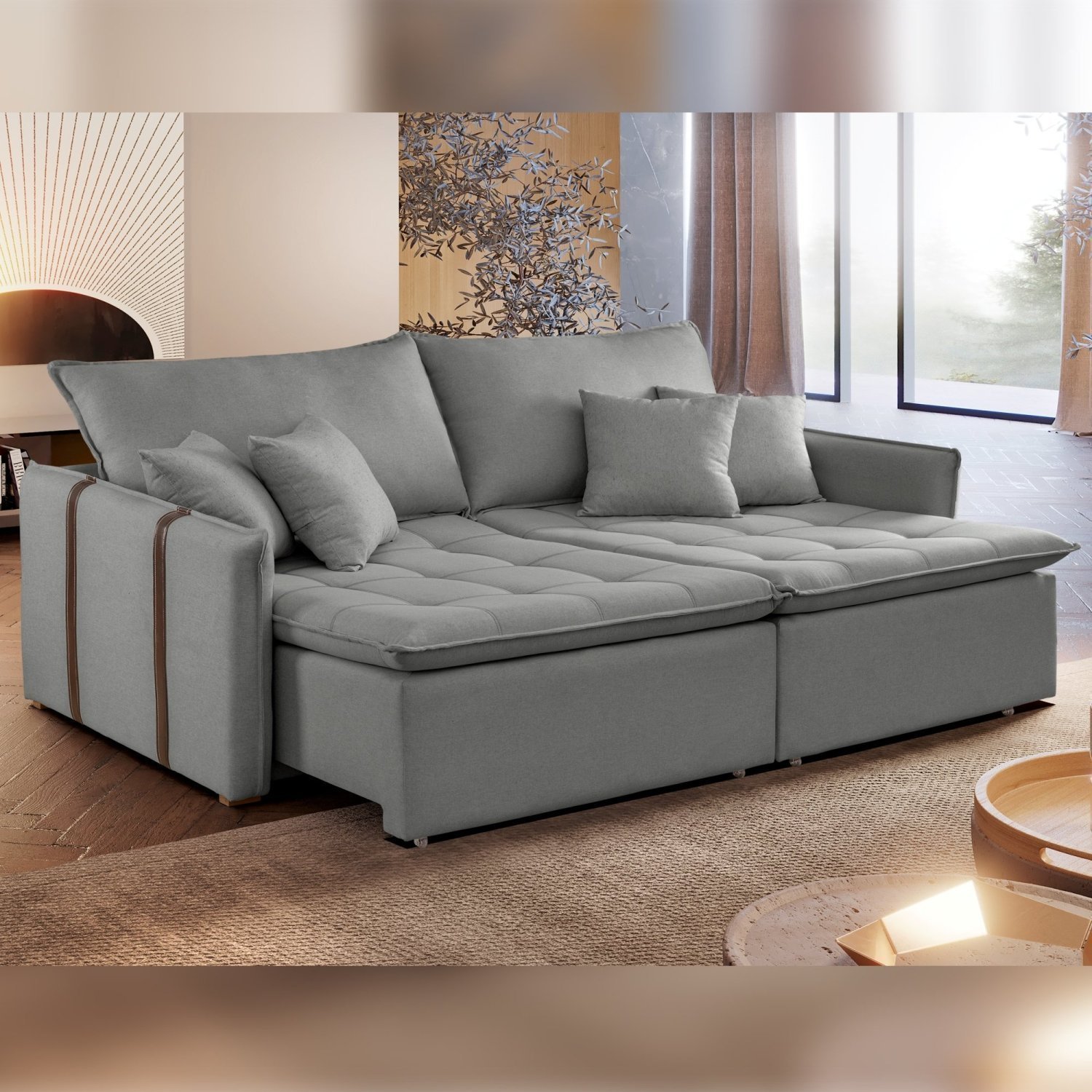 Sofa Cama Retratil e Reclinavel 220cm Detroid Yescasa - 1