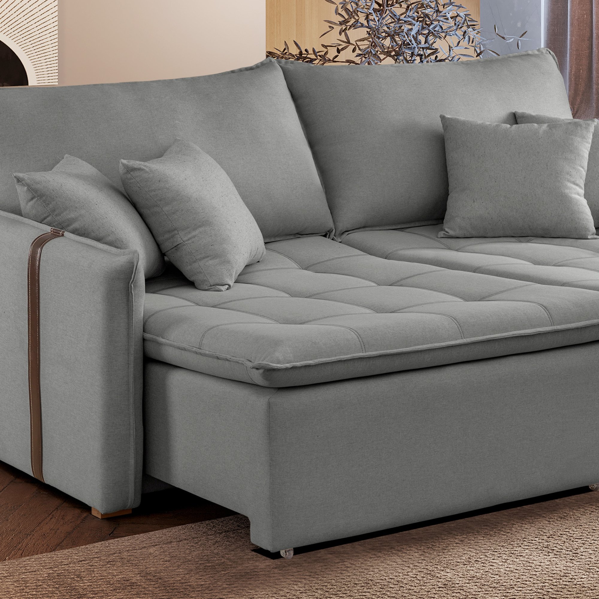 Sofa Cama Retratil e Reclinavel 220cm Detroid Yescasa Linho  - 11